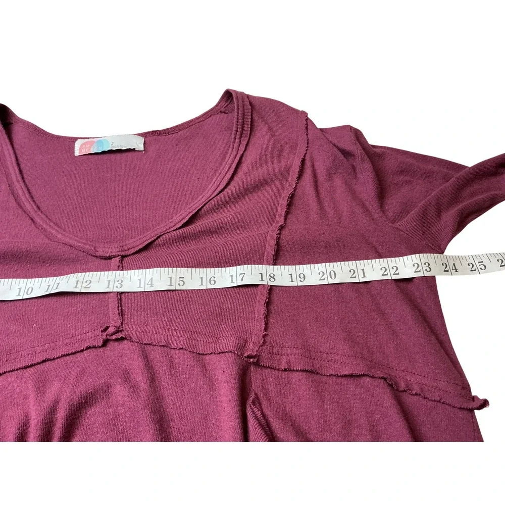 Free People Beach Womens Small Ruffle Tunic Top Long Sleeve Berry Wine V-Neck - Picture 7 of 9